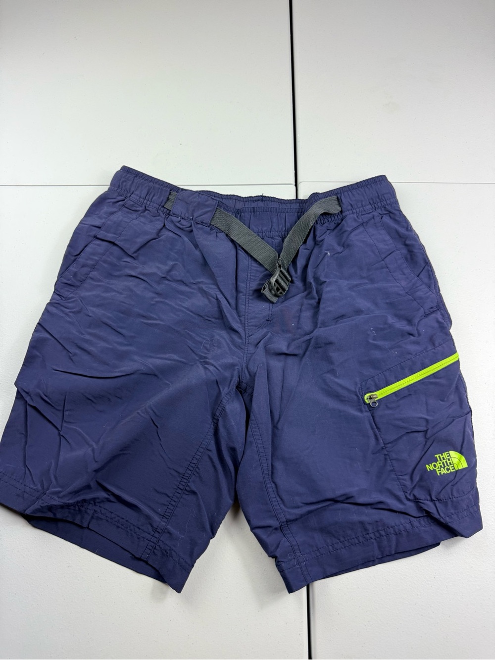 The North Face Men's Navy Blue Active Shorts with Lime Accent